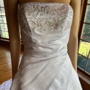 *Audrey Hart White Satin Strapless Empire Waist Wedding Dress Bridal Gown Size 6